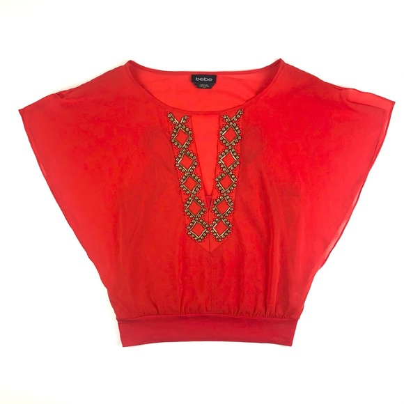 Bebe Red Embellished Kimono Top - Picture 5 of 11